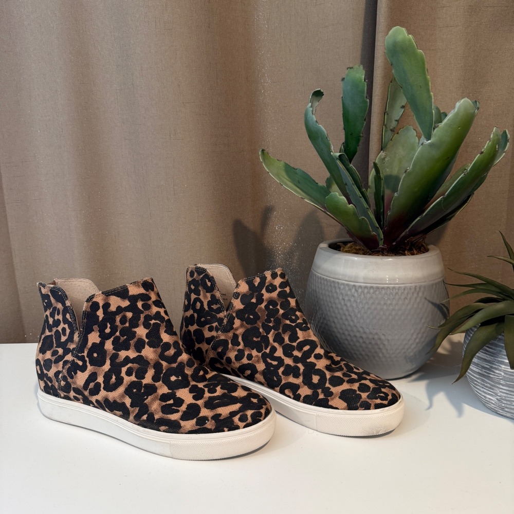 Steve Madden Claud Leopard Print High Top Sneakers Booties Tan Black Size 9.5M